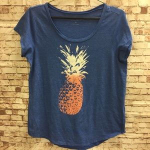 Lucky Brand Blue T-Shirt Pineapple Print Size M
